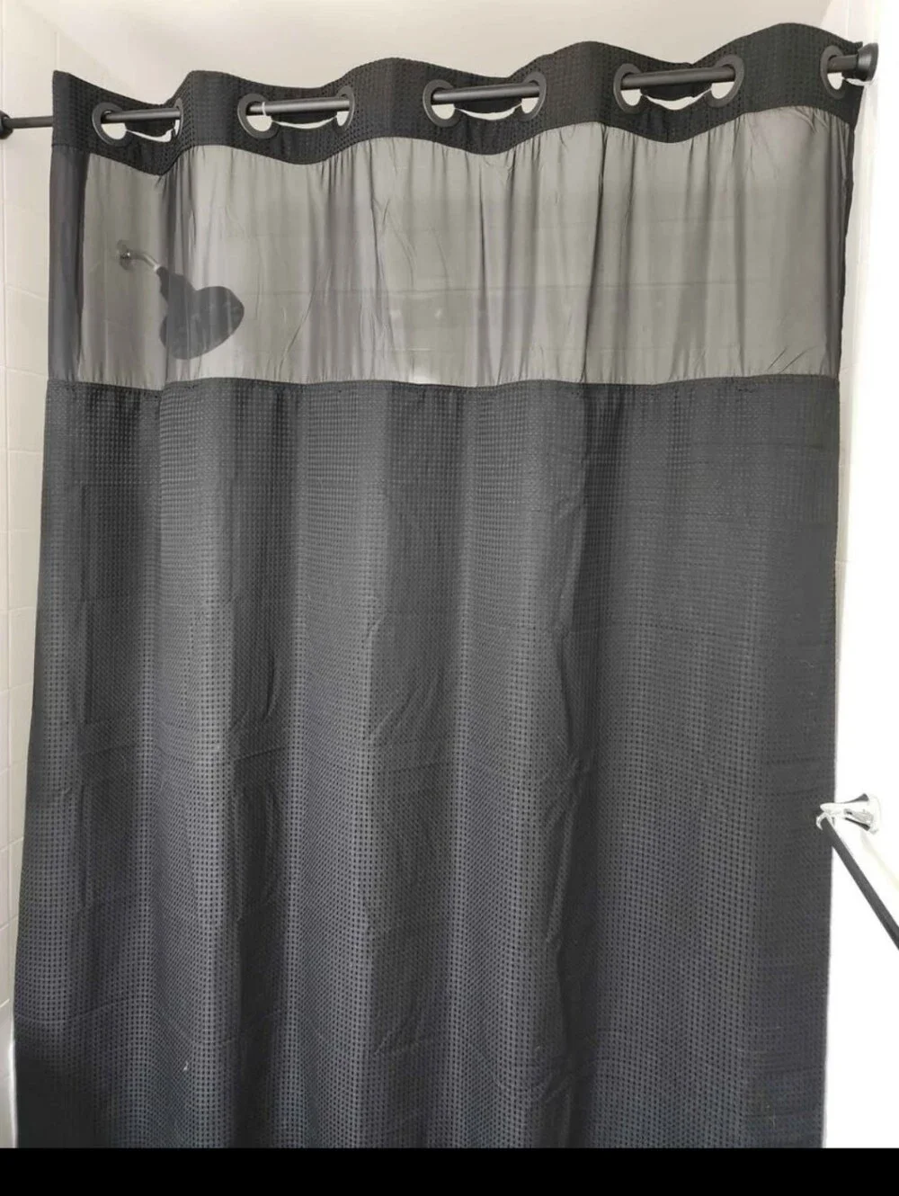 No Hooks Required Dotted Waffle Weave Shower Curtain with Snap in Liner